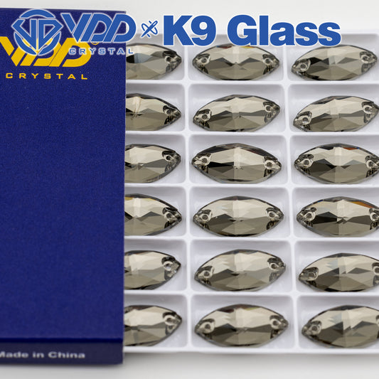 VDD S103 Black Diamond  Navette Top Quality K9 Glass Sew on Rhinestones Crystal Flatback Sewing Strass Stones for Garment Decorations