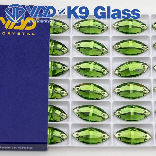 VDD S113 Fern Green Navette Top Quality K9 Glass Sew on Rhinestones Crystal Flatback Sewing Strass Stones for Garment Decorations