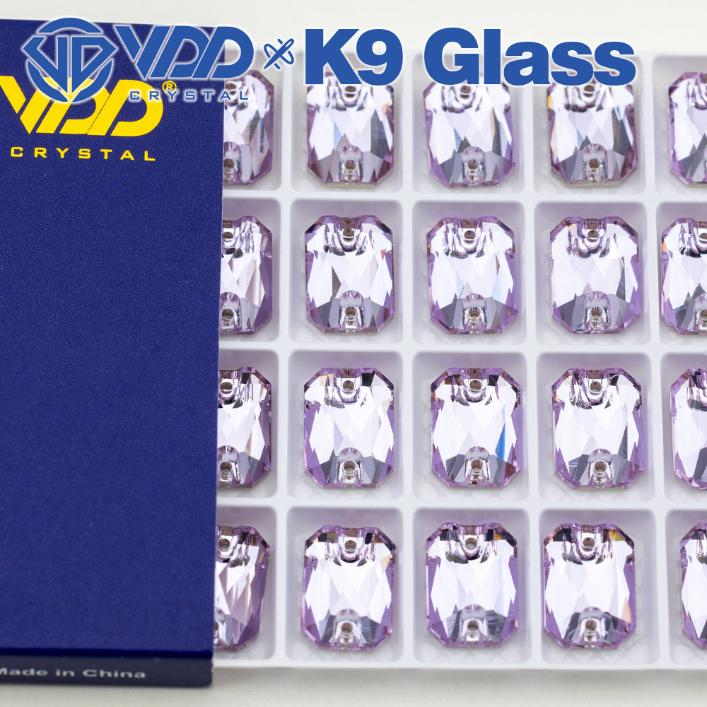 VDD S122 Violet Emerald Cut  Top Quality K9 Glass Sew on Rhinestones Crystal Flatback Sewing Stones for Clothes Decorations