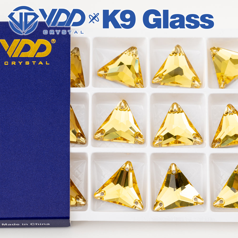 VDD S105 Sun.Topaz Triangle Top Quality K9 Glass Sew on Rhinestones Crystal Flatback Sewing Stones for Clothes Decorations