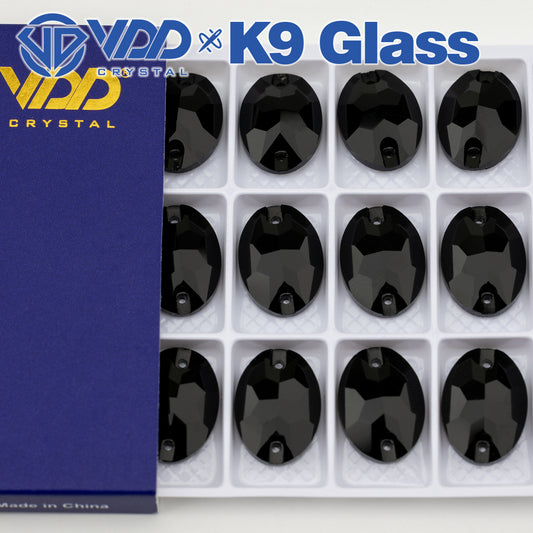 VDD S102 Jet Oval Top Quality K9 Glass Sew on Rhinestones Crystal Flatback Sewing Stones for Clothes Decorations