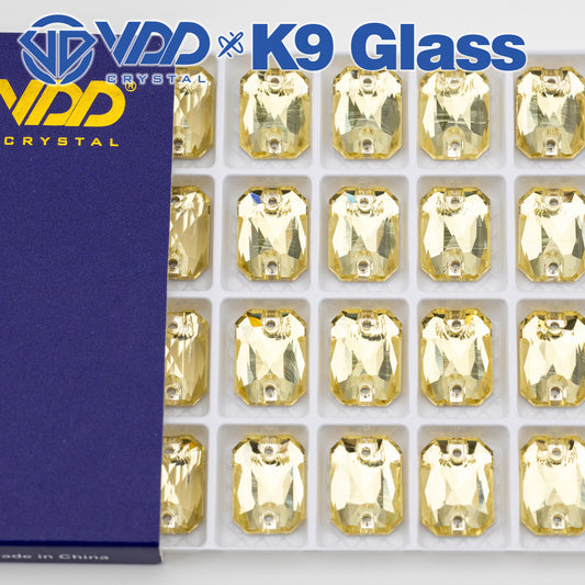 VDD S104 Jonquil Emerald Cut  Top Quality K9 Glass Sew on Rhinestones Crystal Flatback Sewing Stones for Clothes Decorations