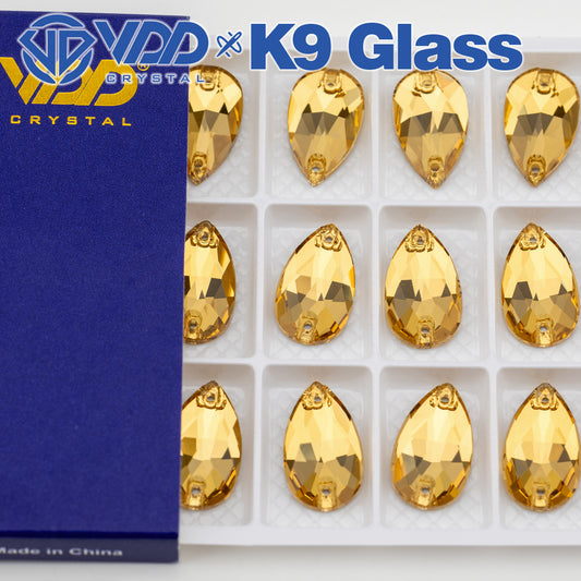 VDD S106 Lt.Co.Topaz  Pear Top Quality K9 Glass Sew on Rhinestones Crystal Flatback Sewing Strass Stones for DIY Garment Decorations