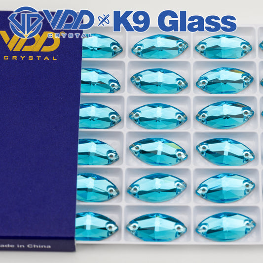 VDD S116 Aqua Blue Navette Top Quality K9 Glass Sew on Rhinestones Crystal Flatback Sewing Strass Stones for Garment Decorations