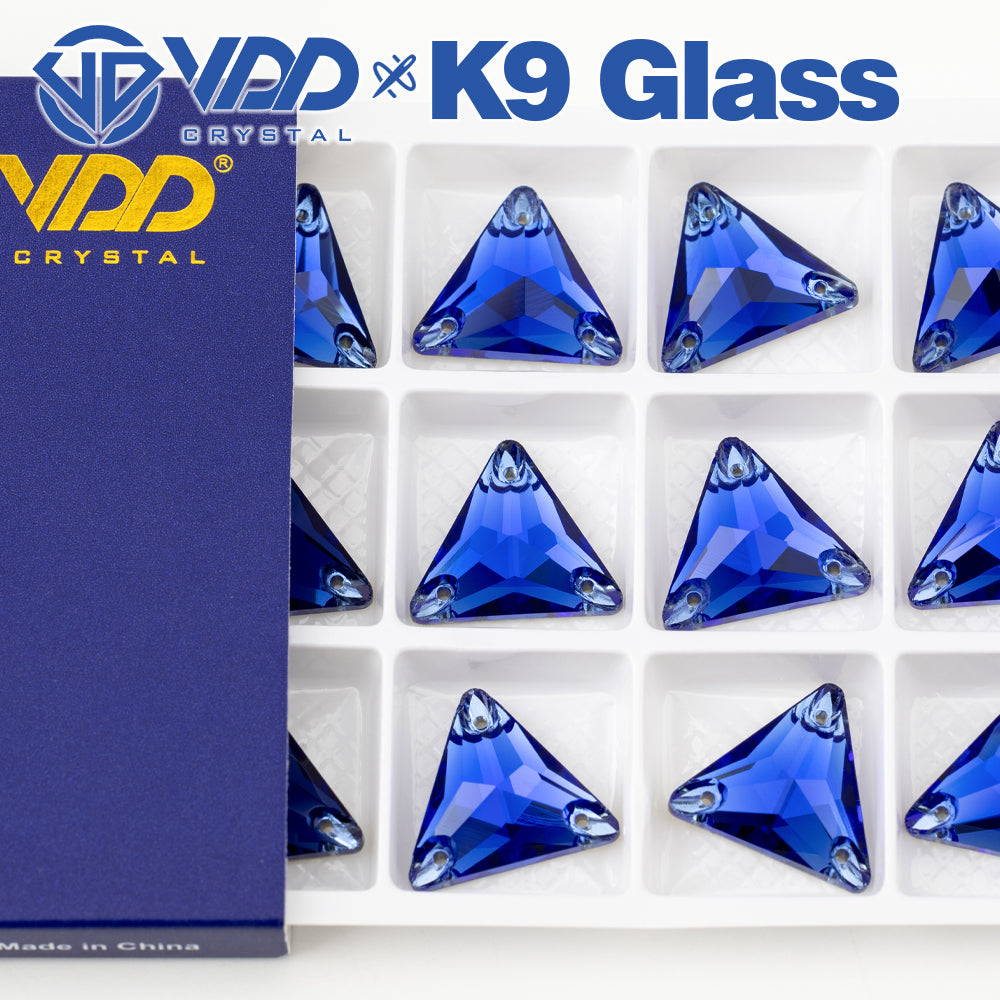 VDD S118 Sapphire Triangle Top Quality K9 Glass Sew on Rhinestones Crystal Flatback Sewing Stones for Clothes Decorations