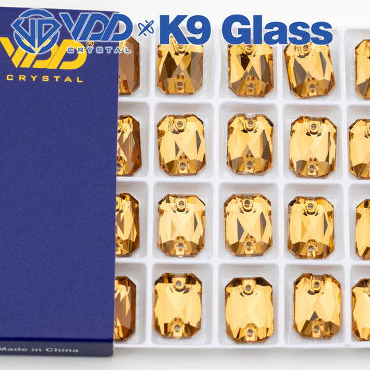 VDD S106 Lt.Co.Topaz Emerald Cut  Top Quality K9 Glass Sew on Rhinestones Crystal Flatback Sewing Stones for Clothes Decorations
