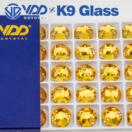 VDD S105 Sun.Topaz 8 Big 8 Small Top Quality K9 Glass Sew on Rhinestones Crystal Flatback Sewing Stones for Clothes Decorations