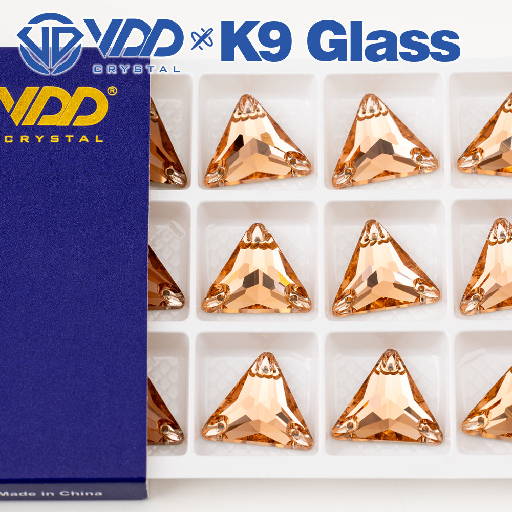 VDD S108 Peach Fuzz Triangle Top Quality K9 Glass Sew on Rhinestones Crystal Flatback Sewing Stones for Clothes Decorations