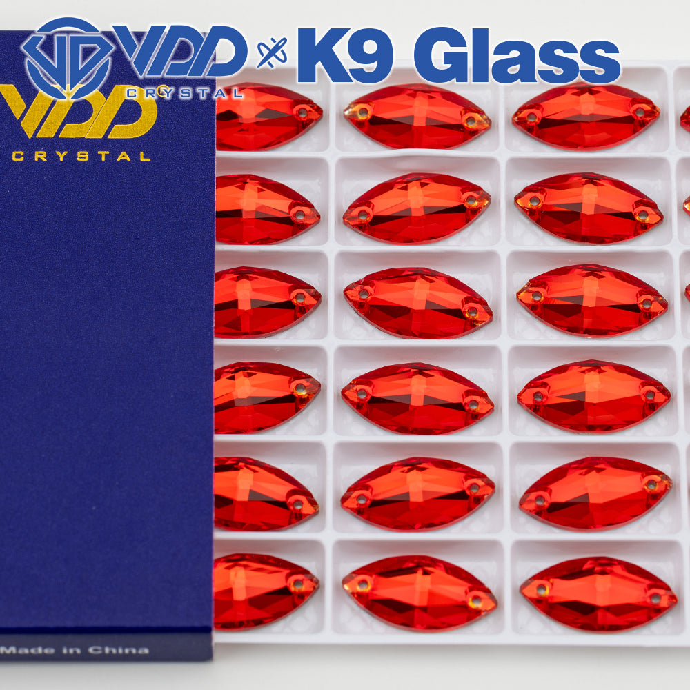 VDD S109 Siam Navette Top Quality K9 Glass Sew on Rhinestones Crystal Flatback Sewing Strass Stones for Garment Decorations