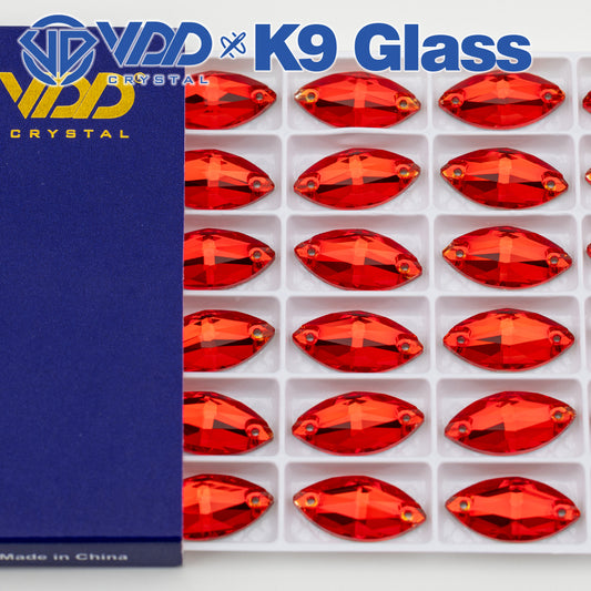 VDD S109 Siam Navette Top Quality K9 Glass Sew on Rhinestones Crystal Flatback Sewing Strass Stones for Garment Decorations