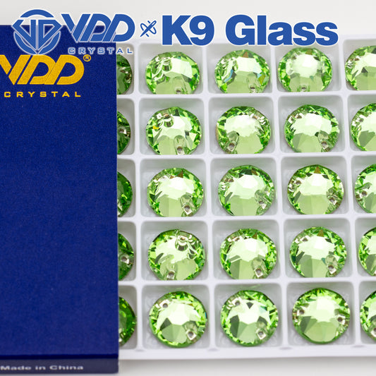 VDD S112 Lt.Peridot 8 Big 8 Small Top Quality K9 Glass Sew on Rhinestones Crystal Flatback Sewing Stones for Clothes Decorations