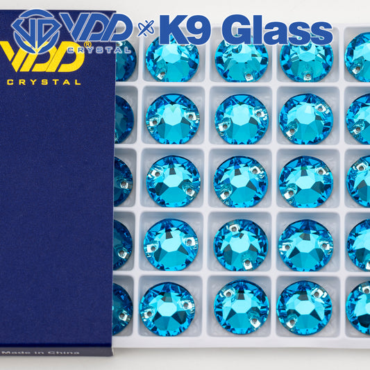 VDD S116 Aqua Blue 8 Big 8 Small Top Quality K9 Glass Sew on Rhinestones Crystal Flatback Sewing Stones for Clothes Decorations
