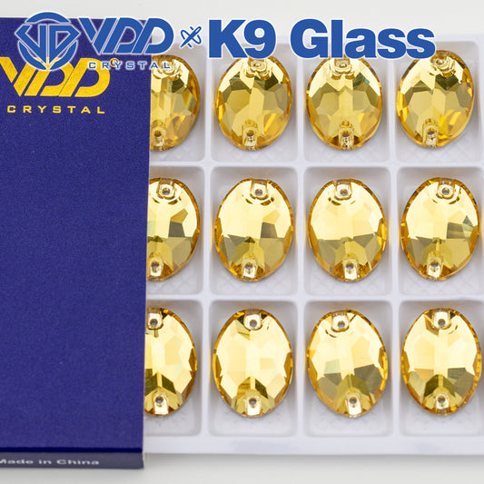 VDD S105 Sun.Topaz Oval Top Quality K9 Glass Sew on Rhinestones Crystal Flatback Sewing Stones for Clothes Decorations