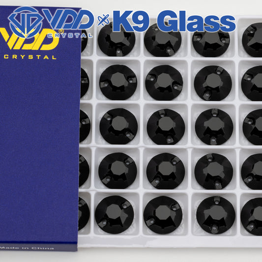 VDD S102 Jet  8 Big 8 Small Top Quality K9 Glass Sew on Rhinestones Crystal Flatback Sewing Stones for Clothes Decorations