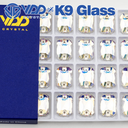 VDD S256 Moonlight Emerald Cut  Top Quality K9 Glass Sew on Rhinestones Crystal Flatback Sewing Stones for Clothes Decorations