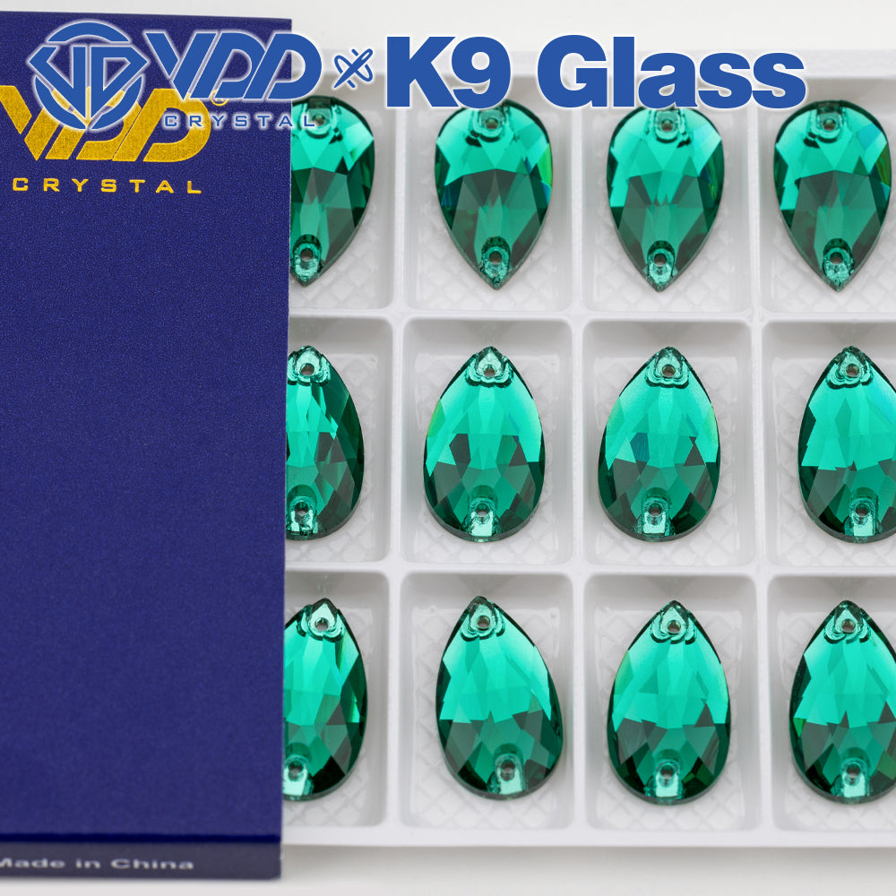 VDD S114 Green Zircon Pear Top Quality K9 Glass Sew on Rhinestones Crystal Flatback Sewing Strass Stones for DIY Garment Decorations