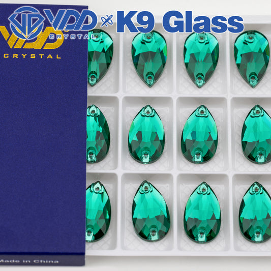 VDD S114 Green Zircon Pear Top Quality K9 Glass Sew on Rhinestones Crystal Flatback Sewing Strass Stones for DIY Garment Decorations