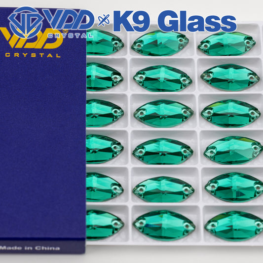VDD S114 Green Zircon Navette Top Quality K9 Glass Sew on Rhinestones Crystal Flatback Sewing Strass Stones for Garment Decorations
