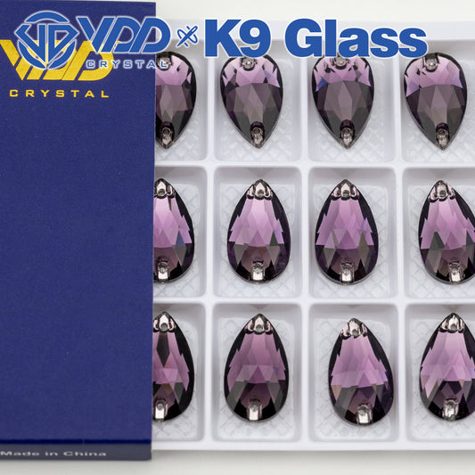 VDD S120 Tanzanite Pear Top Quality K9 Glass Sew on Rhinestones Crystal Flatback Sewing Strass Stones for DIY Garment Decorations