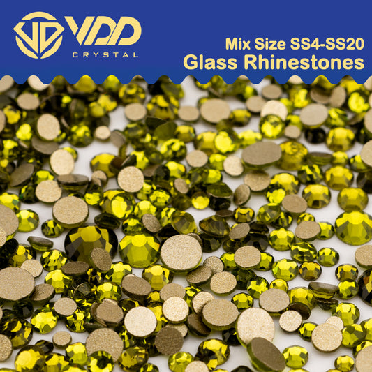 VDD 021 Olivine Mix Size SS4-SS20 Clear Crystal Rhinestones Non-hotfix Gold Flatback Glitter Stones Nail Art Crafts DIY Decorations