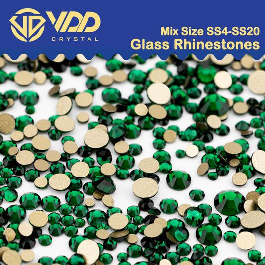 VDD 022 Emerald Mix Size SS4-SS20 Clear Crystal Rhinestones Non-hotfix Gold Flatback Glitter Stones Nail Art Crafts DIY Decorations