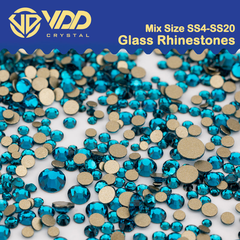 VDD 025 Indicolite Mix Size SS4-SS20 Clear Crystal Rhinestones Non-hotfix Gold Flatback Glitter Stones Nail Art Crafts DIY Decorations