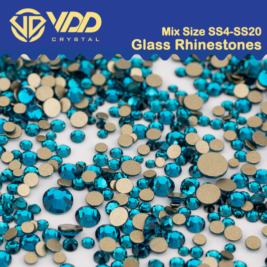VDD 025 Indicolite Mix Size SS4-SS20 Clear Crystal Rhinestones Non-hotfix Gold Flatback Glitter Stones Nail Art Crafts DIY Decorations