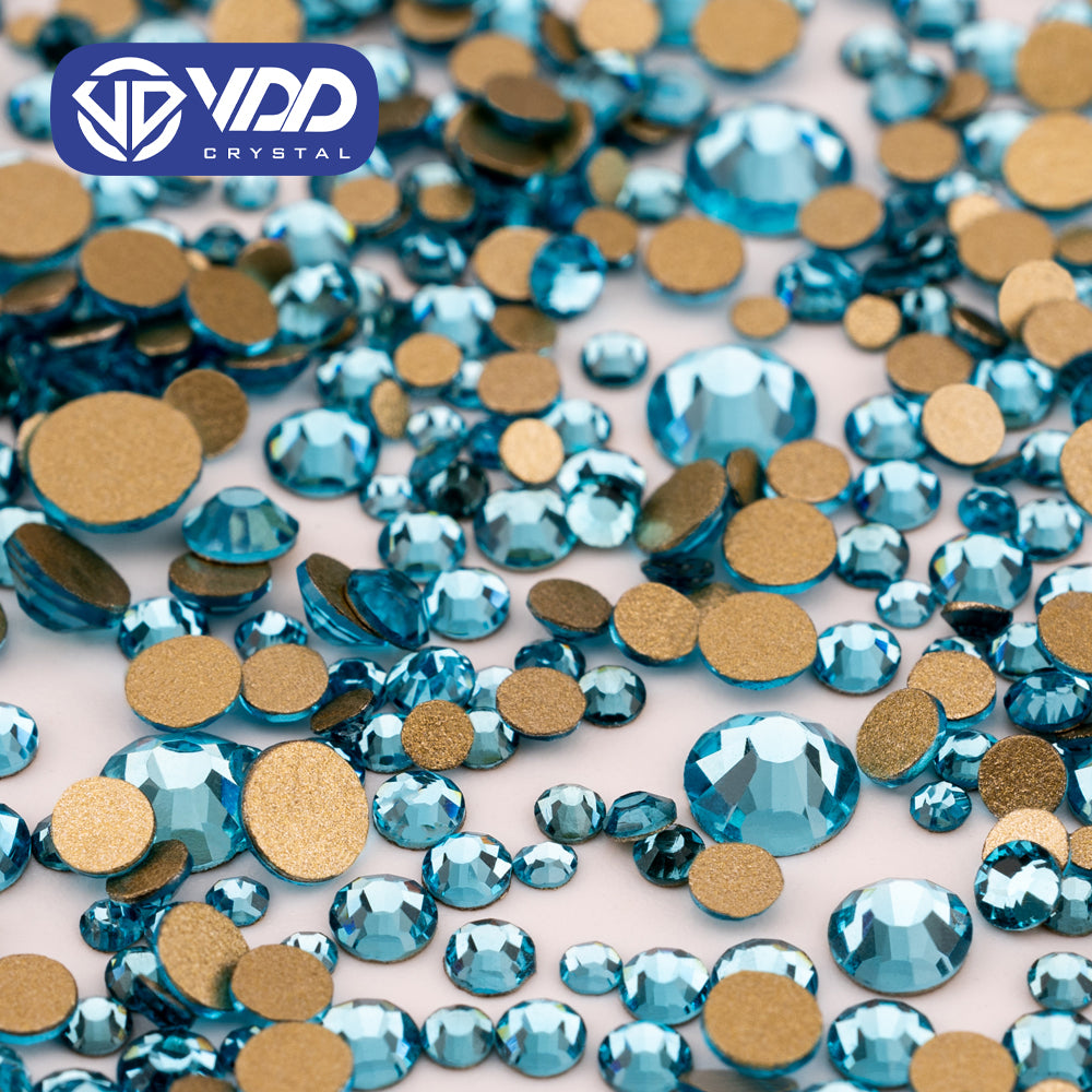 VDD 027 Aquamarine Mix Size SS4-SS20 Clear Crystal Rhinestones Non-hotfix Gold Flatback Glitter Stones Nail Art Crafts DIY Decorations