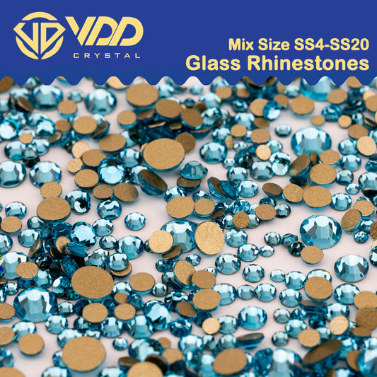 VDD 027 Aquamarine Mix Size SS4-SS20 Clear Crystal Rhinestones Non-hotfix Gold Flatback Glitter Stones Nail Art Crafts DIY Decorations