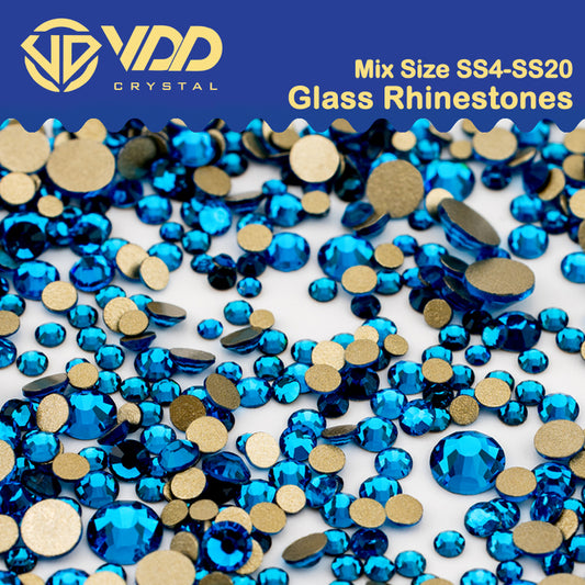VDD 029 Capri Blue Mix Size SS4-SS20 Clear Crystal Rhinestones Non-hotfix Gold Flatback Glitter Stones Nail Art Crafts DIY Decorations
