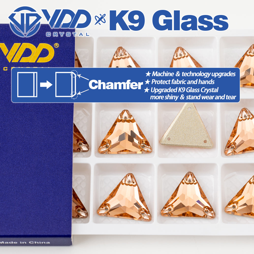 VDD S108 Peach Fuzz Triangle Top Quality K9 Glass Sew on Rhinestones Crystal Flatback Sewing Stones for Clothes Decorations