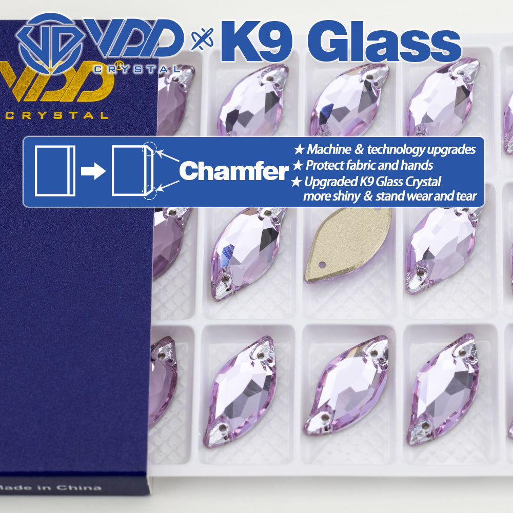 VDD S122 Violet Leaf Top Quality K9 Glass Sew on Rhinestones Crystal Flatback Sewing Stones for Clothes Decorations
