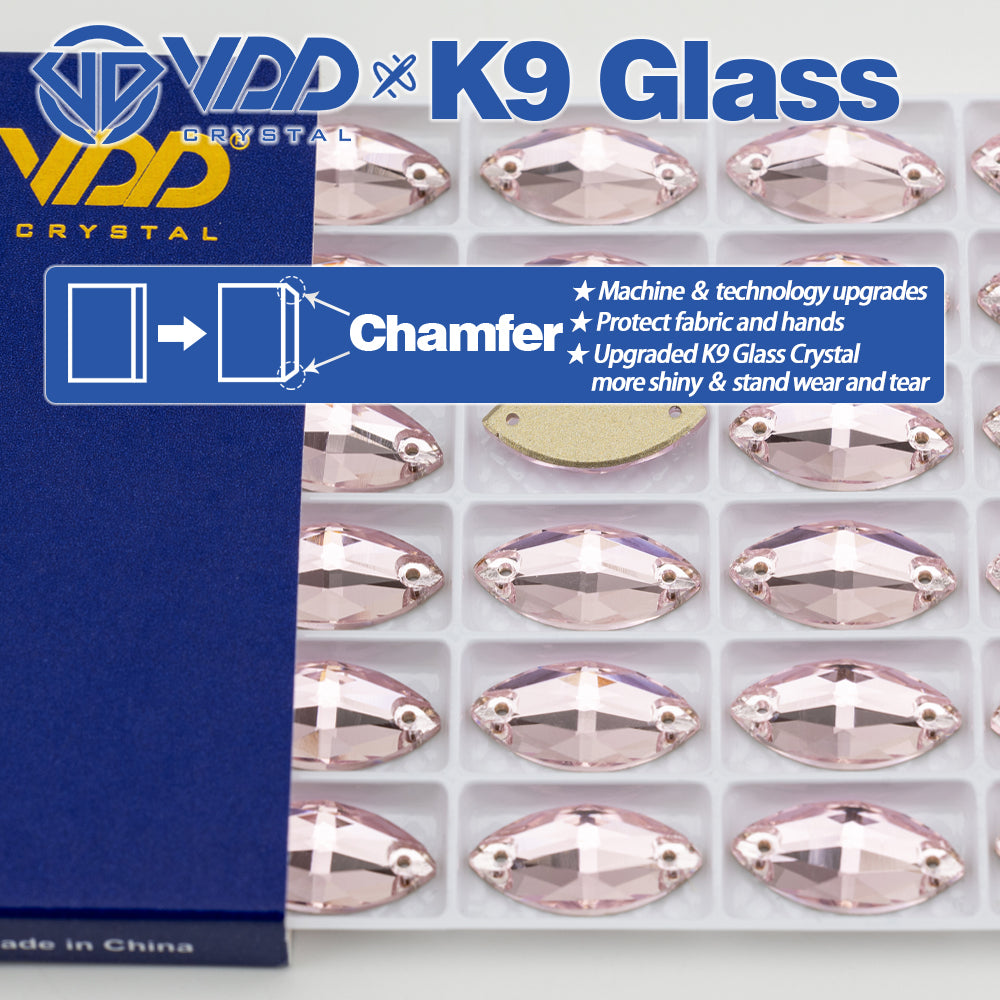 VDD S121 Light Rose Navette Top Quality K9 Glass Sew on Rhinestones Crystal Flatback Sewing Strass Stones for Garment Decorations