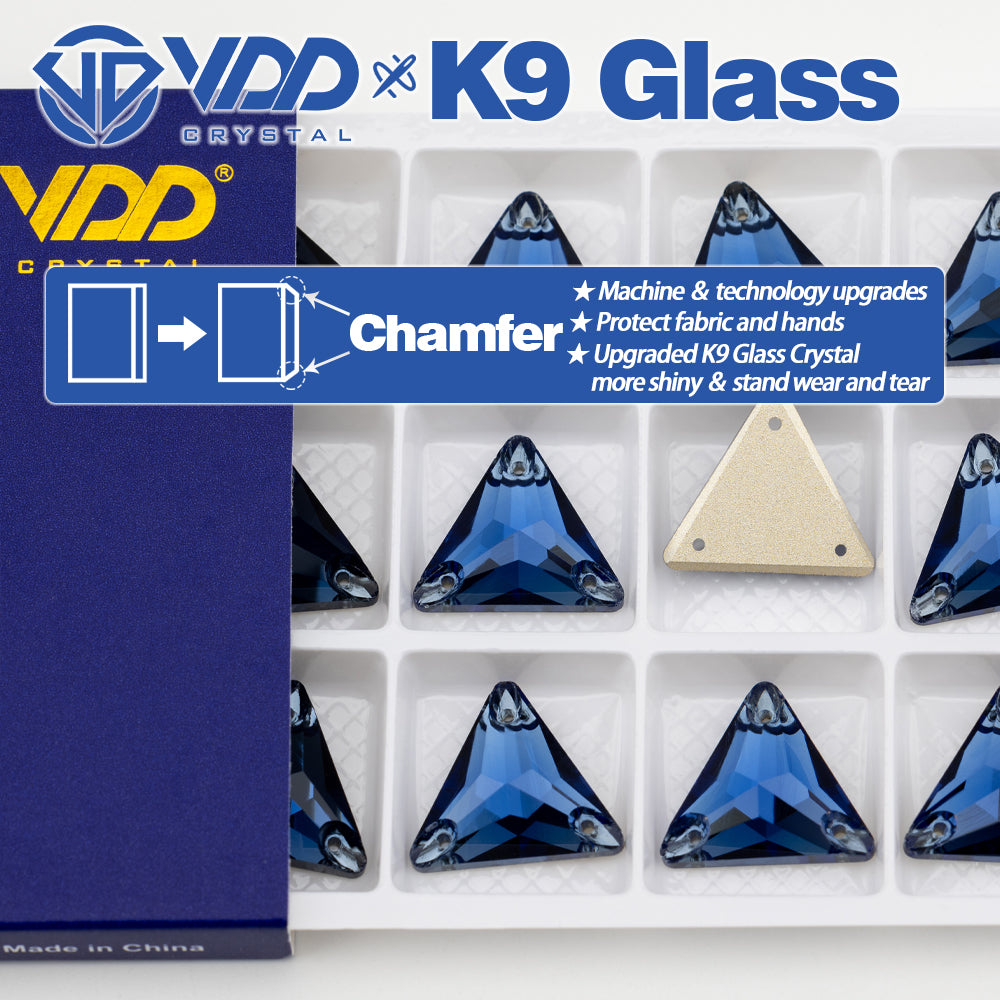 VDD S119 Montana Triangle Top Quality K9 Glass Sew on Rhinestones Crystal Flatback Sewing Stones for Clothes Decorations