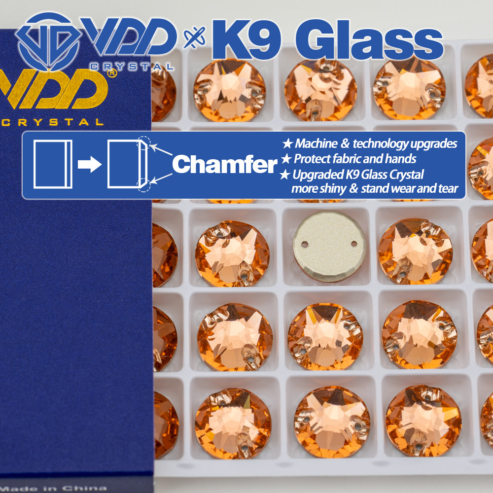 VDD S108 Peach Fuzz 8 Big 8 Small Top Quality K9 Glass Sew on Rhinestones Crystal Flatback Sewing Stones for Clothes Decorations