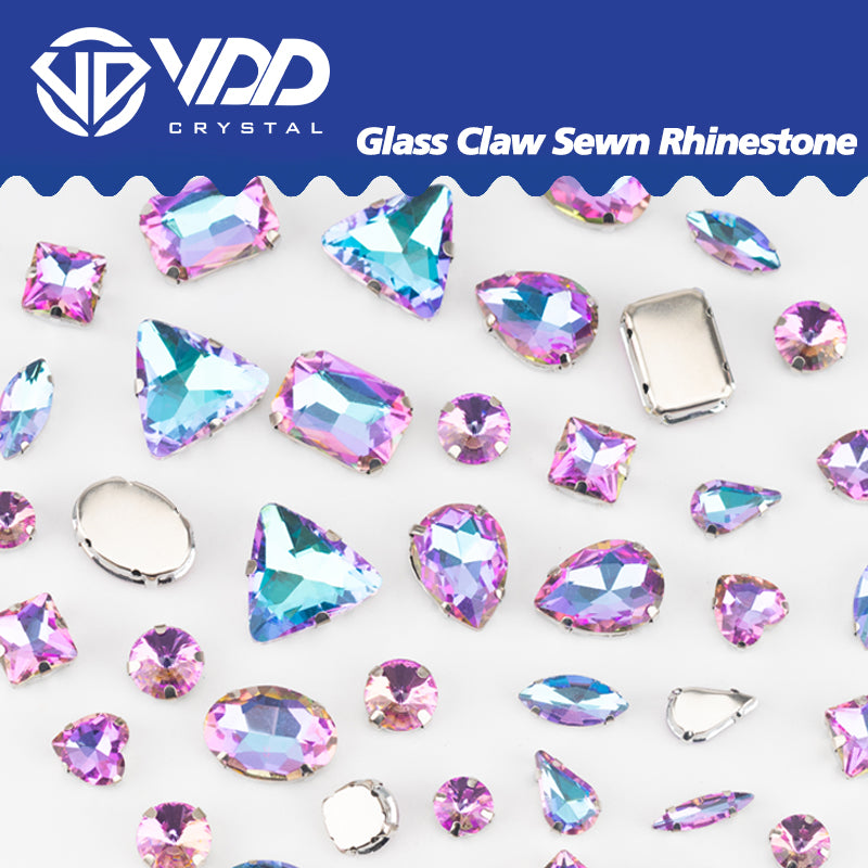 VDD Aurora Blue Multi Shape Mix Size Glass Sew on Rhinestones Crystal Flatback Stones For DIY Shoes Accessories