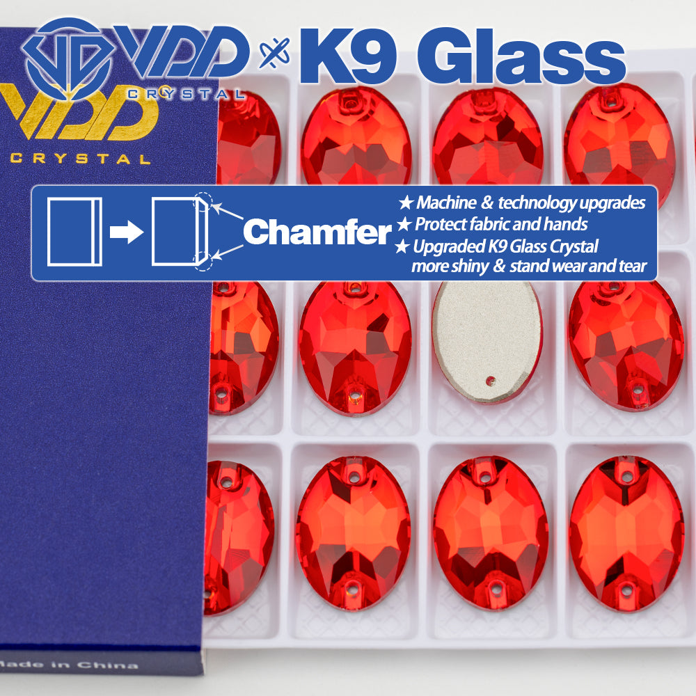 VDD S109 Siam Oval Top Quality K9 Glass Sew on Rhinestones Crystal Flatback Sewing Stones for Clothes Decorations