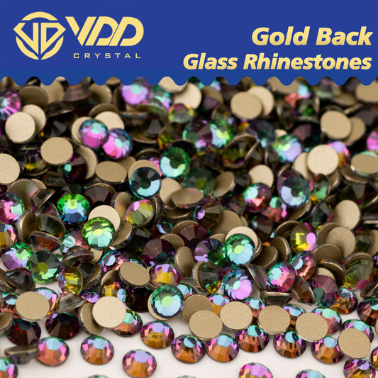 VDD 064 Green Flare  High Quality Glass Rhinestones Crystal Gold Flatback Strass Stones For Nail Art Crafts DIY Decorations