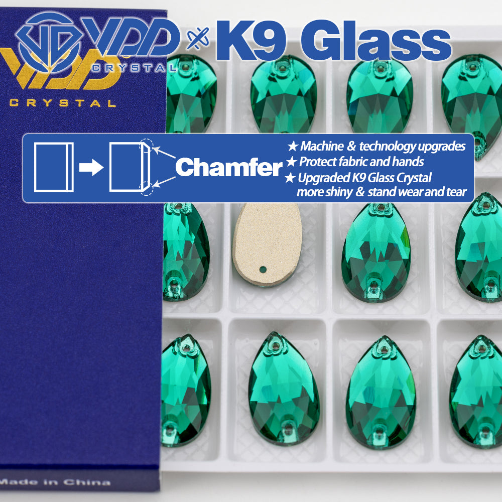 VDD S114 Green Zircon Pear Top Quality K9 Glass Sew on Rhinestones Crystal Flatback Sewing Strass Stones for DIY Garment Decorations