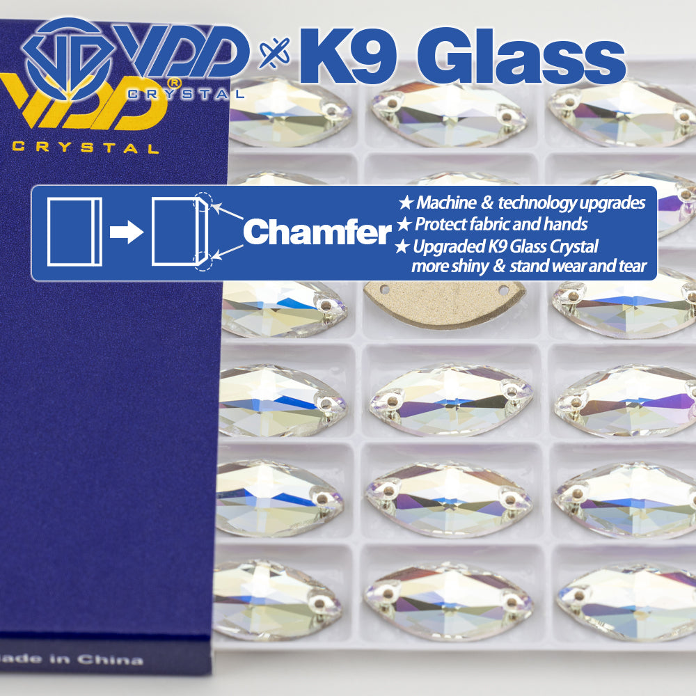 VDD S256 Moonlight Navette Top Quality K9 Glass Sew on Rhinestones Crystal Flatback Sewing Strass Stones for Garment Decorations