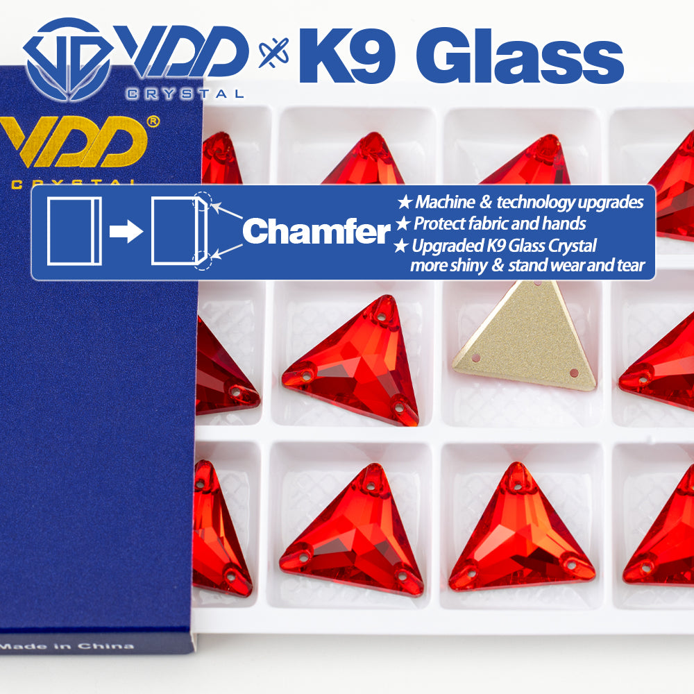 VDD S109 Siam Triangle Top Quality K9 Glass Sew on Rhinestones Crystal Flatback Sewing Stones for Clothes Decorations