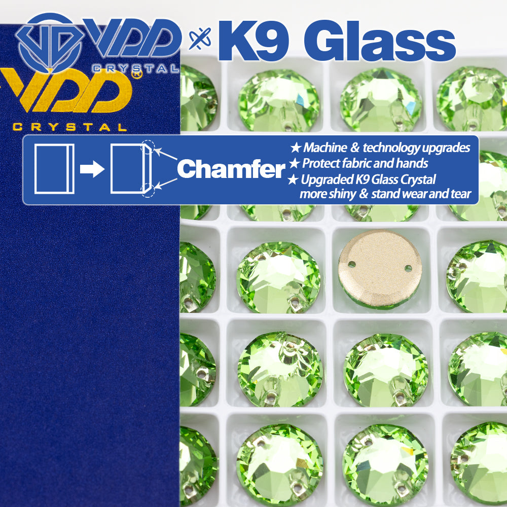 VDD S112 Lt.Peridot 8 Big 8 Small Top Quality K9 Glass Sew on Rhinestones Crystal Flatback Sewing Stones for Clothes Decorations