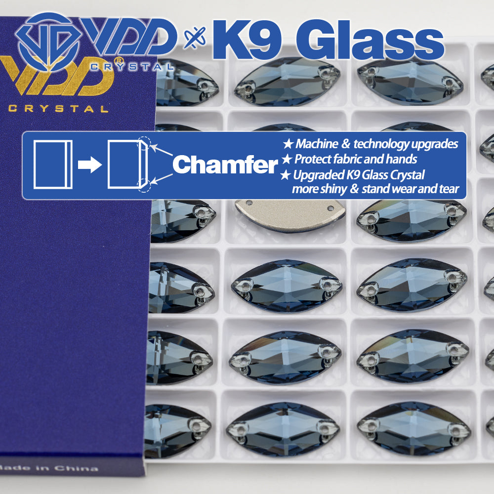 VDD S119 Montana Navette Top Quality K9 Glass Sew on Rhinestones Crystal Flatback Sewing Strass Stones for Garment Decorations