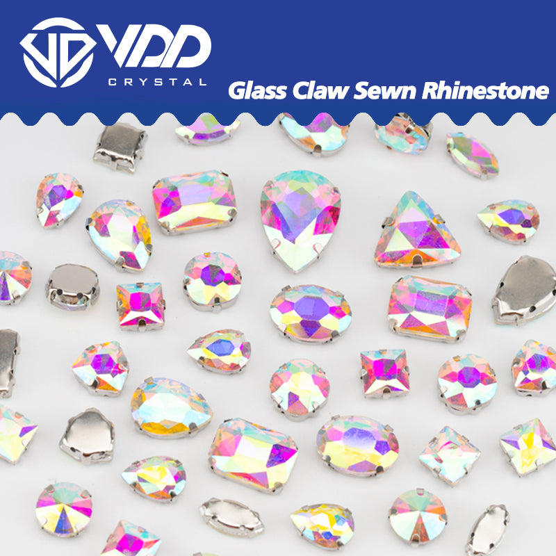 VDD  Crystal AB Multi Shape Mix Size Glass Sew on Rhinestones Crystal Flatback Stones For DIY Shoes Accessories