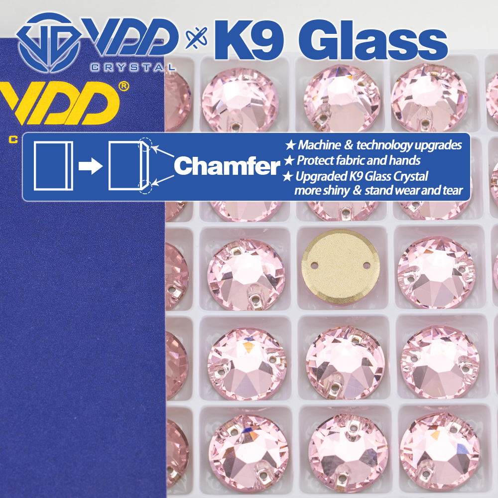 VDD S121 Light Rose 8 Big 8 Small Top Quality K9 Glass Sew on Rhinestones Crystal Flatback Sewing Stones for Clothes Decorations