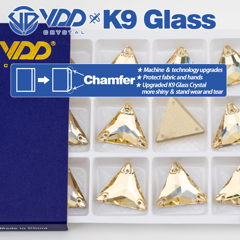 VDD S257 Golden Shadow Triangle Top Quality K9 Glass Sew on Rhinestones Crystal Flatback Sewing Stones for Clothes Decorations