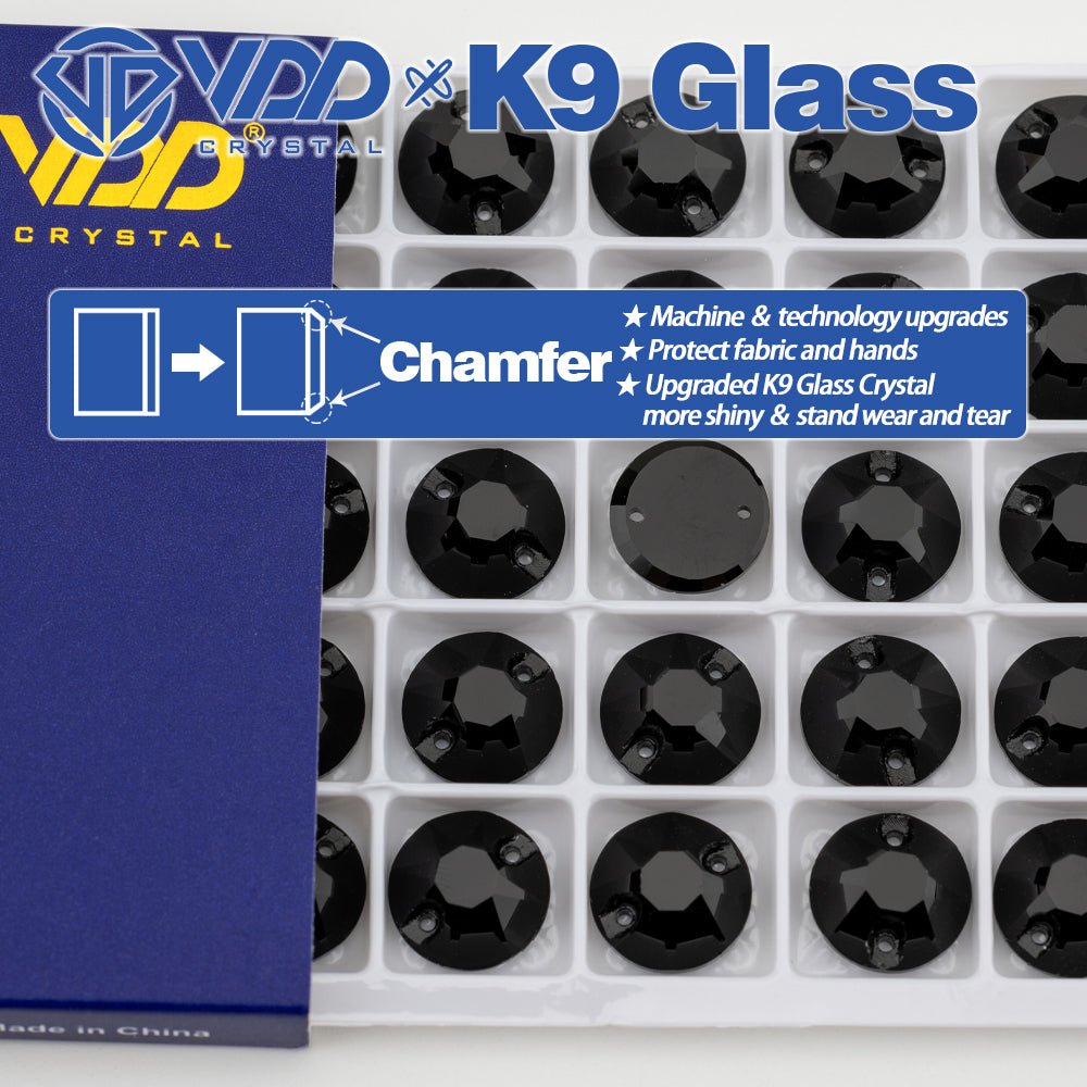 VDD S102 Jet  8 Big 8 Small Top Quality K9 Glass Sew on Rhinestones Crystal Flatback Sewing Stones for Clothes Decorations
