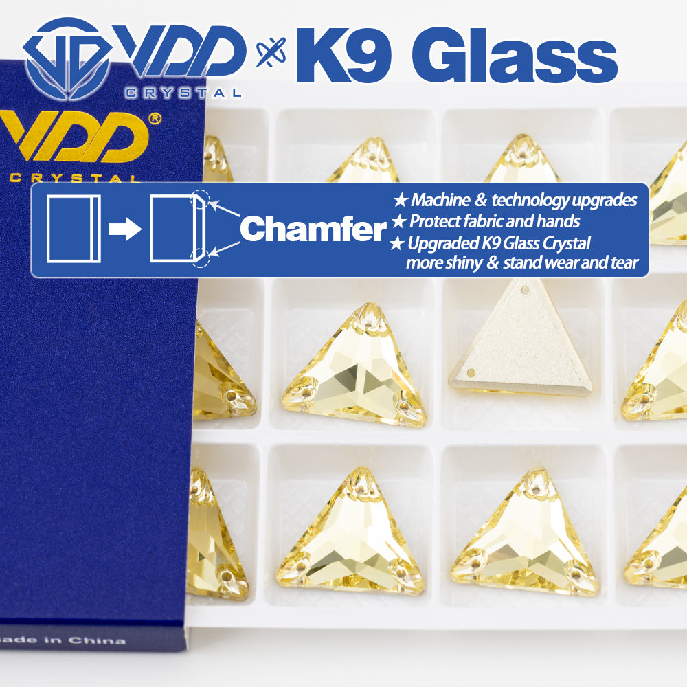 VDD S104 Jonquil Triangle Top Quality K9 Glass Sew on Rhinestones Crystal Flatback Sewing Stones for Clothes Decorations