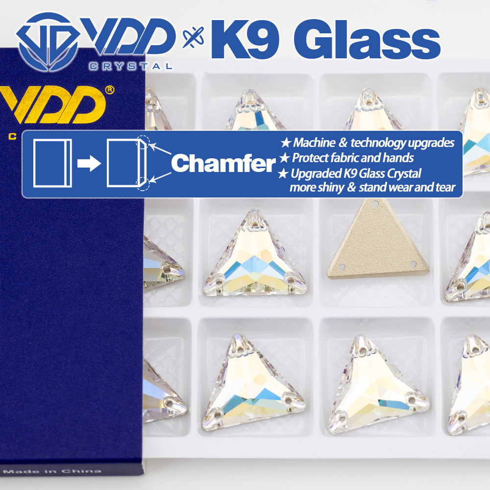 VDD S256 Moonlight Triangle Top Quality K9 Glass Sew on Rhinestones Crystal Flatback Sewing Stones for Clothes Decorations