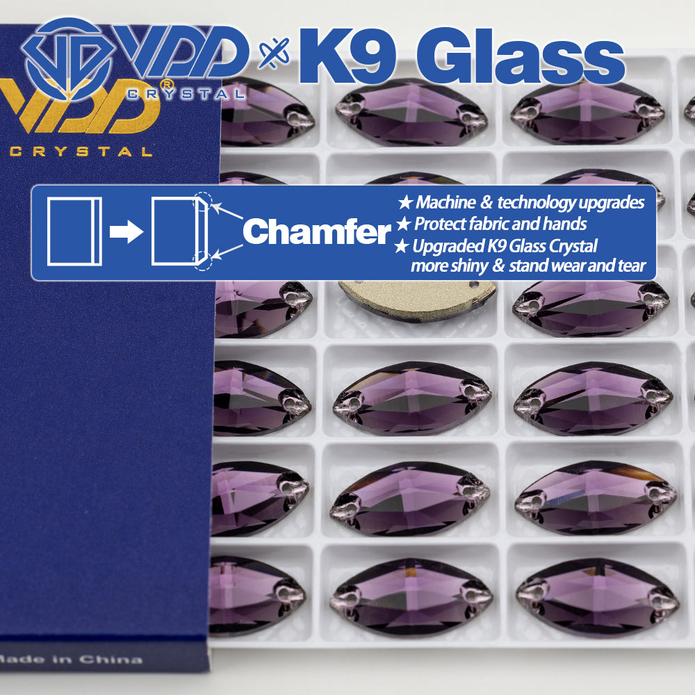 VDD S120 Tanzanite Navette Top Quality K9 Glass Sew on Rhinestones Crystal Flatback Sewing Strass Stones for Garment Decorations